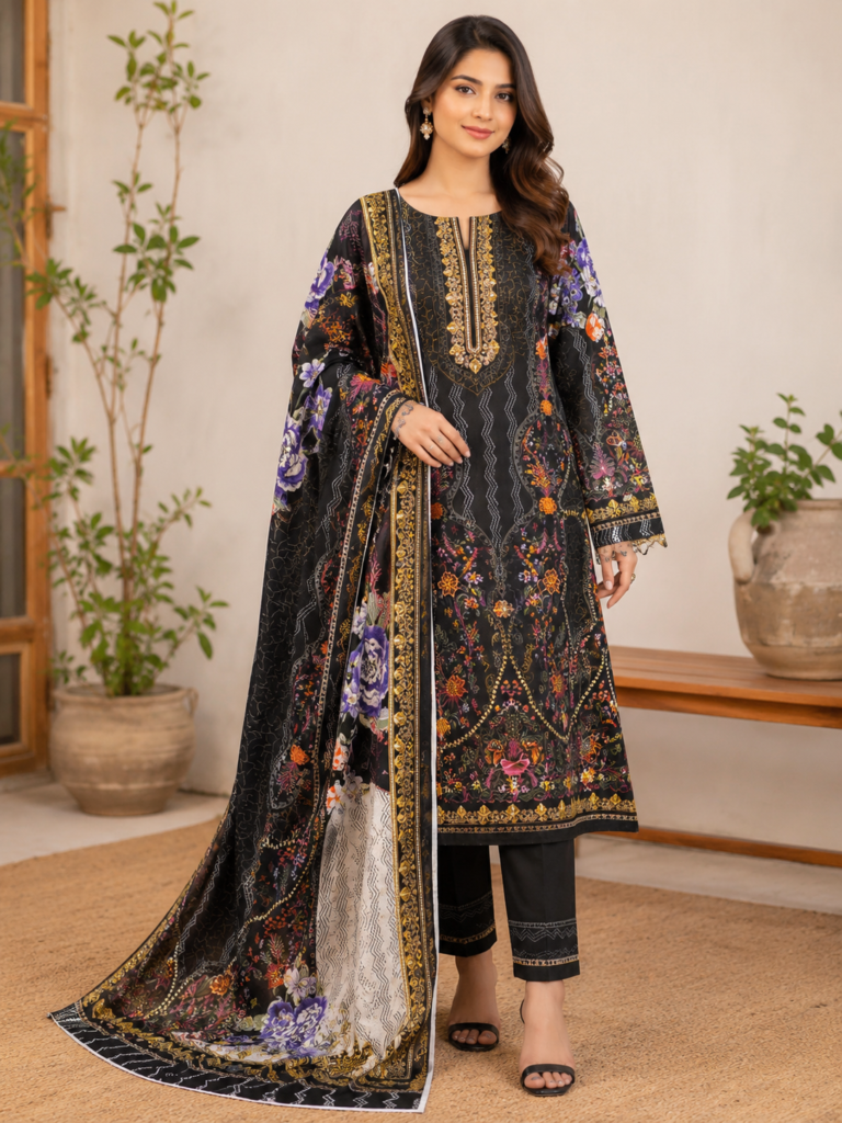 3 Piece Unstitched Printed Lawn Suit