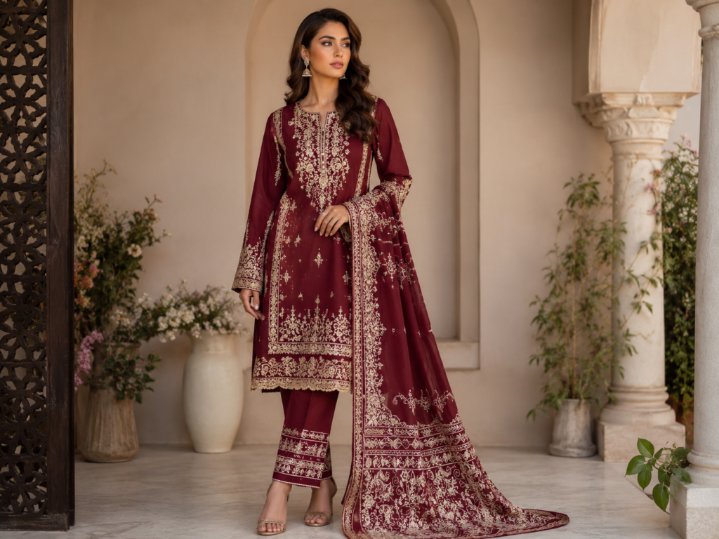 3 Piece Unstitched Embroidered Suit | D#AM 1768 – Azure Dhanak
