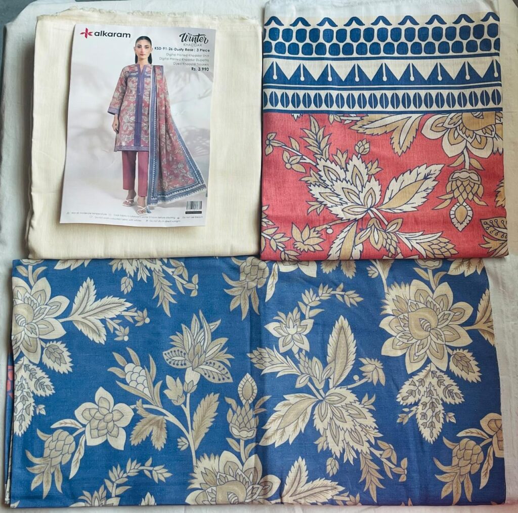 Alkaram khaddar fabric 3 peace winter collection