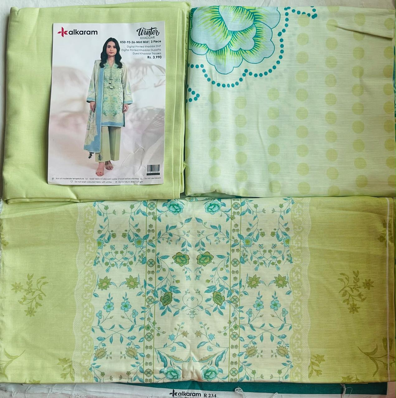 Alkaram khaddar fabric 3 peace winter collection