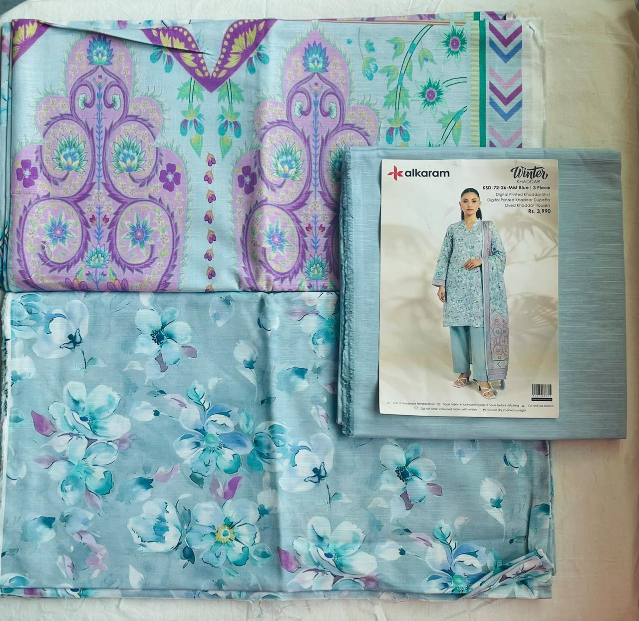 Alkaram khaddar fabric 3 peace winter collection